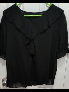 Women’s Black Ruffle V-Neck Blouse